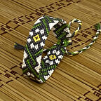 Pafuli El Yapımı Etnik Dokulu Makrome Bileklik Papatya Desenli Yeşil