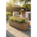 Modüler Yükseltilmiş Bahçe Yatağı Yükseltilmiş Sebze Yatağı Çiçeklik NO:3V2 (140X34) Bej