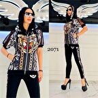 Kaplan Fermuar Crystal Taşlı Eşofman Takımı - SİYAH