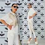 Yarım Kelebek Trenç Crystal Taşlı Takım - EKRU