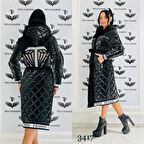 Elmas Taş Detay Crystal Taşlı Şişme Kaban - SİYAH GÜMÜŞ