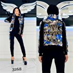 Yelek Zincir Detay Şişme Yelekli Crystal Taşlı Üçlü Takım - MAVİ