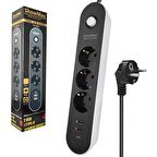 Showmax SH-4628 3lü Akım Korumalı Priz 2 Metre Anahtarlı 10A 2500 Watt 2xusb 1xtype-C