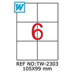 Tanex Lazer Etiket tw-2303 500 A4 Sayfa Laser Etiket 105 x 99 mm Boyutunda 1 A4 Sayfada 6 Etiket