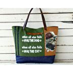 Kedi Figürlü Patchwork Kadın Çanta