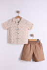 Erkek Çocuk Dokuma Etnik Desenli Gömlek Şort 2'li Takım