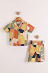 Erkek Çocuk Keten Geometrik Desenli Gömlek Şort 2'li Takım
