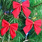 NOEL AĞACI SÜSLERİ 12 ADET KIRMIZI FİYONK SÜS YILBAŞI AĞACI SÜSLERİ 6 CM KIRMIZI FİYONK DEKOR SÜS  ÇAM AĞACI FİYONK SÜS