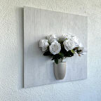 Kabartma Dokulu, Beyaz Gül Çiçekli 3D Tablo