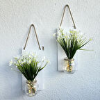 Led Işıklı, Beyaz Nergis Çiçekli Duvar Dekoru Beyaz İkili Set