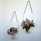 Led Işıklı, Kahve Yasemin Çiçekli Duvar Dekoru Beyaz İkili Set