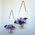 Led Işıklı, Lila Islak Ortanca Çiçekli Duvar Dekoru Beyaz İkili Set