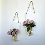 Led Işıklı, Kahve Karanfil Çiçekli Duvar Dekoru Beyaz İkili Set