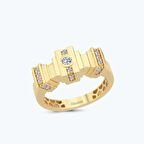 Altın Bombeli Taşlı Yüzük