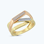 Altın İki Renk Taşlı Yüzük