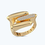 Altın Sıra Taş Bombeli Yüzük