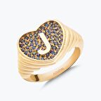 Altın Marin J Harfi Kalp Yüzük