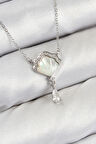 Pirinç Zirkon Taşlı İstiridye Model Gümüş Renk Kadın Kolye