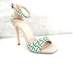 Kadın İnce Topuklu Abiye Ayakkabı  Yeni Sezon İnce Bantlı 10 cm Siyah  Yeşil