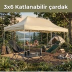 Missidea 3x6 Katlanır Bahçe Tentesi Krem Polyester Su Geçirmez