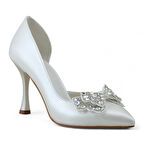 Beety 23 Taşlı Fiyonklu Topuklu Gelin Ayakkabısı