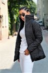 Siyah Dik Yaka Su Geçirmez Uzun Şişme Mont