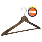 Nyn Ahşap Askı Barlı Elbise Pantolon Askısı Ceviz Renk 100 Adet