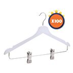 Nyn Ahşap Askı Mandallı Gömlek Etek Askısı Beyaz Renk 100 Adet