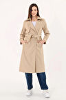 Kadın Kruvaze Yaka Bej Trençkot