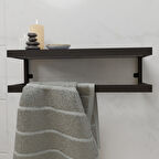 Lyla Funda Banyo Ahşap Raflı Metal Havlu Şal Askı Antrasit Raflı