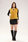 Sarı Kadın Deri Yelek