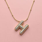 Kişiye Özel H Harfli Kolye Kadın Zirkon Taşlı Sarı Takı Hediyelik Aksesuar