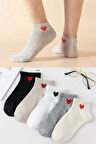 5 Çift Kadın Kalp Desenli Kısa Çorap