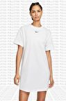 Nike Sportswear Organic Cotton Short Sleve Dress Nakış Swooslu Beyaz Elbise 