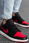 Nike Air Jordan 1 Low Reverse Leather Black Red Toe (W)Hakiki Deri Erkek Spor Ayakkabı Siyah Kırmızı