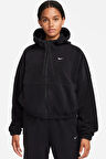 Nike Therma Fit One Oversized Fleece Full Zip Hoodie Kadın Polar Kapüşonlu Oversize Sweatshirt Siyah