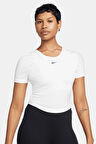 Nike Sportswear Chill Knit Tight Fit T-shirt Kadın Mini Fitilli Sıkı Kesim Yuvarlak Sırtlı Tişört Kırık Beyaz
