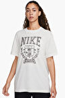 Nike Sportswear Fleece Boyfriend Short Sleeve Pamuklu Bol Kesim Kadın Tişört Krem