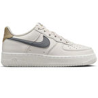 Nike Air Force 1 AF1 GS Leather Unisex Sneaker Swoosh Hakiki Deri Günlük Spor Ayakkabı Krem Gri