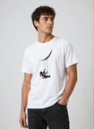 Erkek Astronot Ay Temalı Tişört Kısa Kol Yazlık Bisiklet Yaka T-Shirt - Beyaz