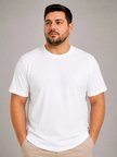 Erkek Battal Big Size Basic Tişört Bisiklet Yaka Rahat Kalıp T-Shirt - Beyaz