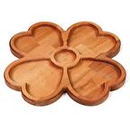 Ahşap Yonca 4 Yapraklı 5 Gözlü Sunum Tepsisi (30X30CM) - 2 Adet Küçük Lokumluk Hediyedir.