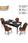 Mun Serisi 80x132 Açılabilir Mdf Siyah Mermer Desen Masa Takımı 4 Kiremit Sandalye