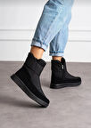  Kadın Siyah Fermuarlı Su Geçirmez Kar Bot Kaymaz Taban Rahat Esnek Ve Konforlu Kaliteli Bot