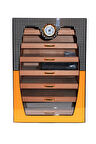 Cohiba Sarı-Gri Nokta Desenli 7 Çekmeceli Sedir Humidor Puro Kutusu