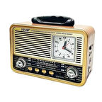 CT-STONES® Orta Boy Saat Göstergeli Retro Ahşap Tasarım Bluetooth Hoparlörlü Radyo - FM/AM Destekli, Şarjlı ve Taşınabilir Radyo NS-8898