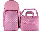 ŞMTSTYLE Puantiyeli Bebek Taşıma Seti. Portbebe ve Bakım Çantası