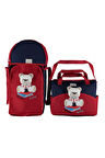 ŞMTSTYLE 2'li Bebek Taşıma Seti Kırmızı Ayıcık Temalı Portbebe Bakım Çantası