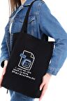 Siyah Kanvas Word Baskılı Çanta