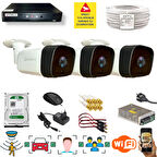 3 Kameralı Set - Araç İnsan Yüz Hareket Algılayan 36 IR Led 5MP Sony Lensli 1080P Metal Kasa Güvenlik Kamerası Seti 5236-1